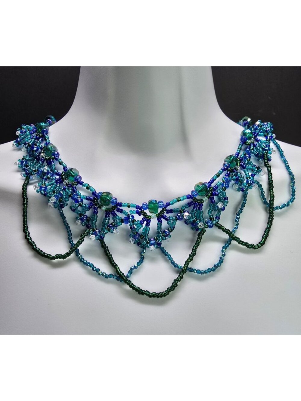 Handmade 925 Sterling Silver Blue/Green Victorian Necklace Earrings Bracelet